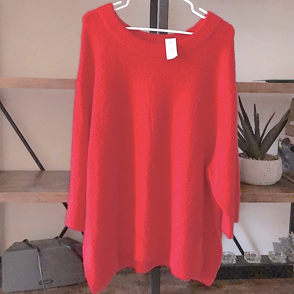 Lou & Grey tunic sweater, vibrant pink/orange color, super soft, NEW with tags